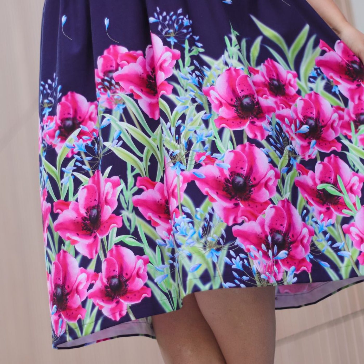 Bordüren Jersey Stoff in blau fuchsia